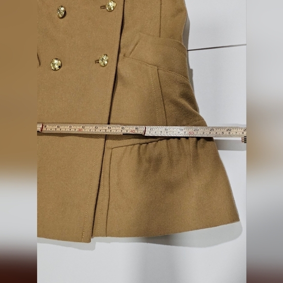 Women's Wool Blend Pea Coat Ruffle Hem Tan Khaki Camel Winter Coat XS - Picture 12 of 15